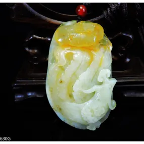 100% Natural Hand-carved Jade Pendant Jadeite Necklace Phoenix & Ruyi