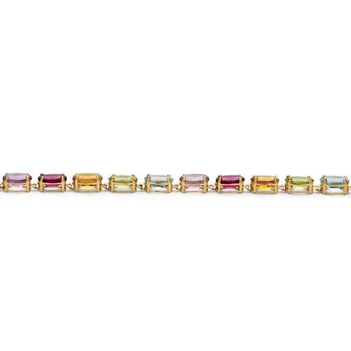10K Yellow Gold Oval Cut Genuine Gemstone, Tennis Bracelet (3.5mm), Box Clasp, 7.25 inches
