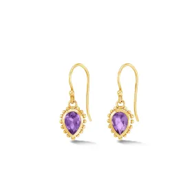 14k Gold Anemone Small Teardrop Earrings with Amethyst