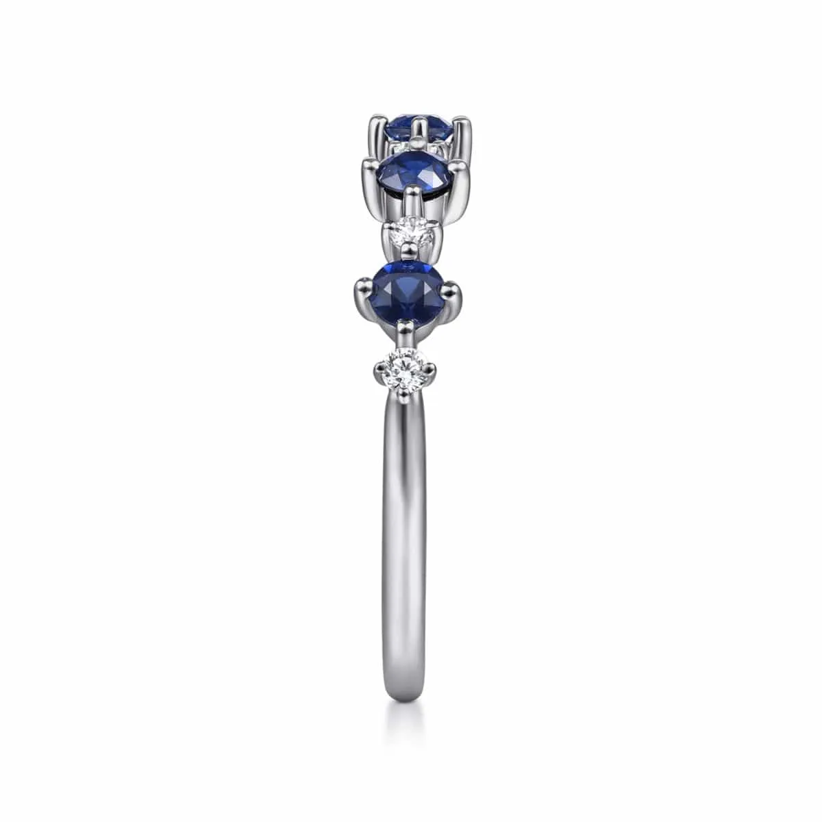 14K White Gold Alternating Round Diamond and Sapphire Ring - LR51614W45SA