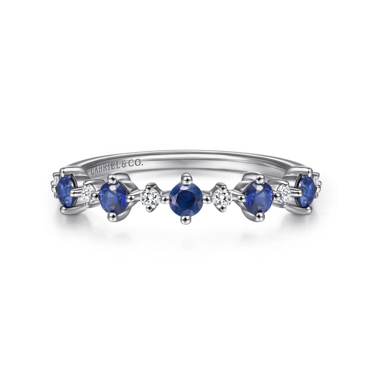 14K White Gold Alternating Round Diamond and Sapphire Ring - LR51614W45SA