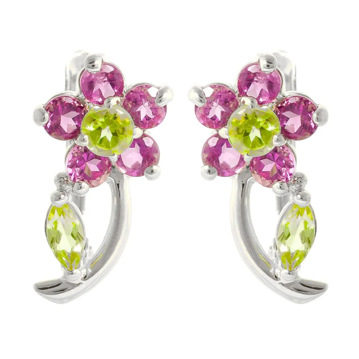 1.72 Carat 14K Solid White Gold Break Those Chains Amethyst Peridot Earrings