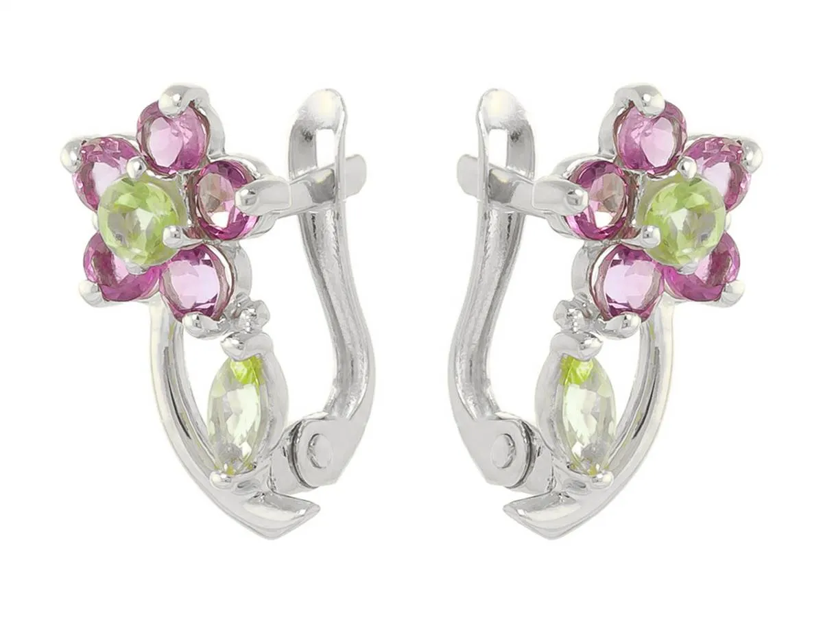 1.72 Carat 14K Solid White Gold Break Those Chains Amethyst Peridot Earrings