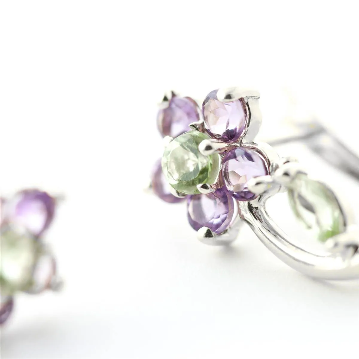 1.72 Carat 14K Solid White Gold Break Those Chains Amethyst Peridot Earrings