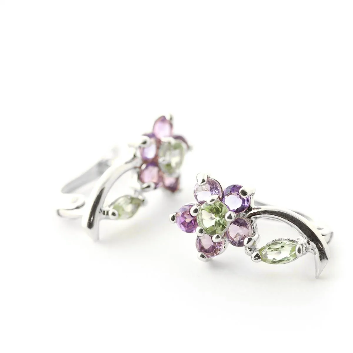 1.72 Carat 14K Solid White Gold Break Those Chains Amethyst Peridot Earrings