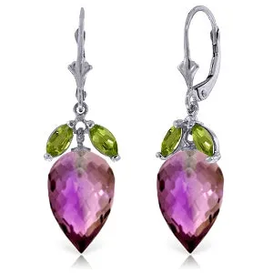 20 Carat 14K Solid White Gold Earrings Peridot Briolette Amethyst