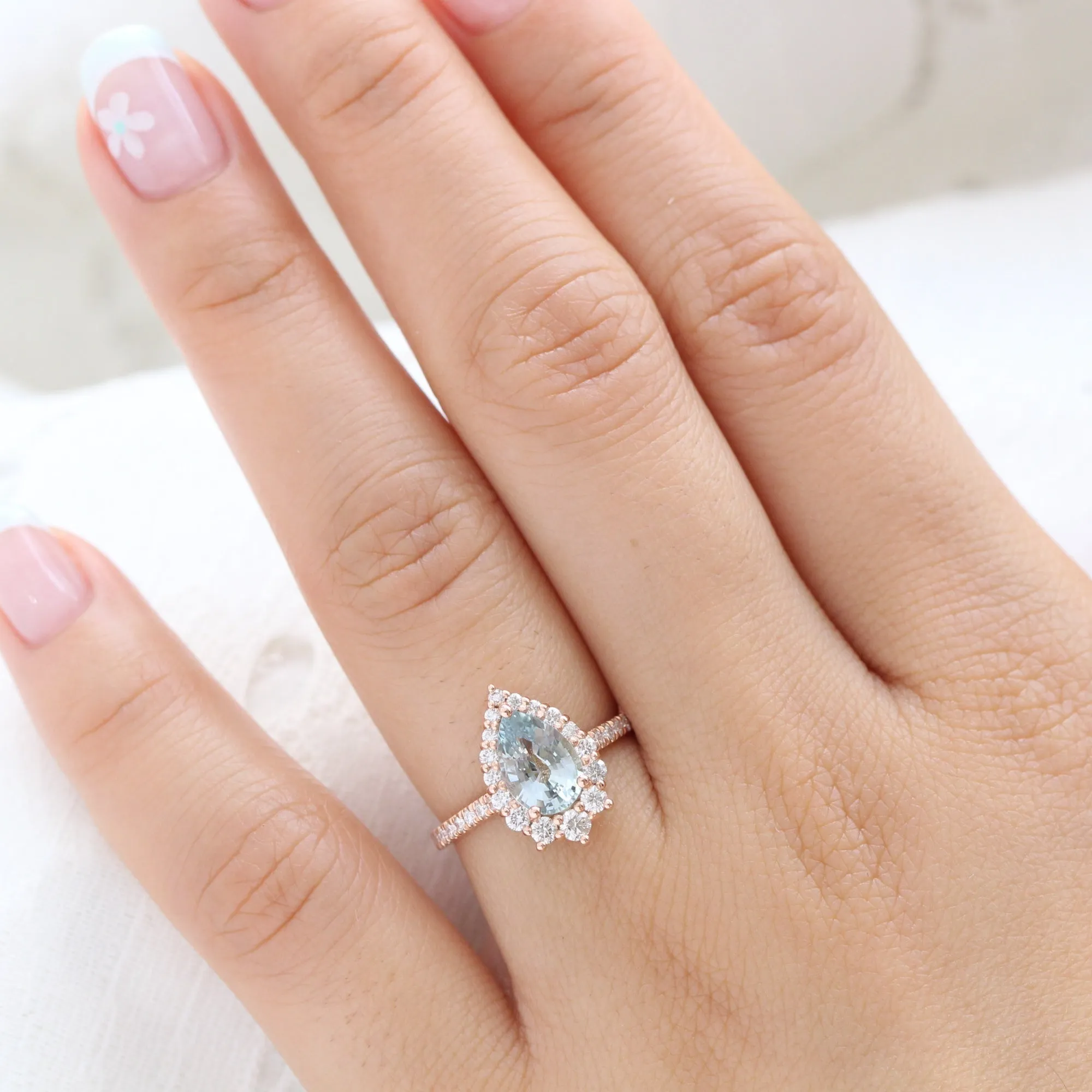 2.3 Ct Pastel Blue Sapphire Ring in 14k Rose Gold Tiara Halo Diamond, Size 6.25