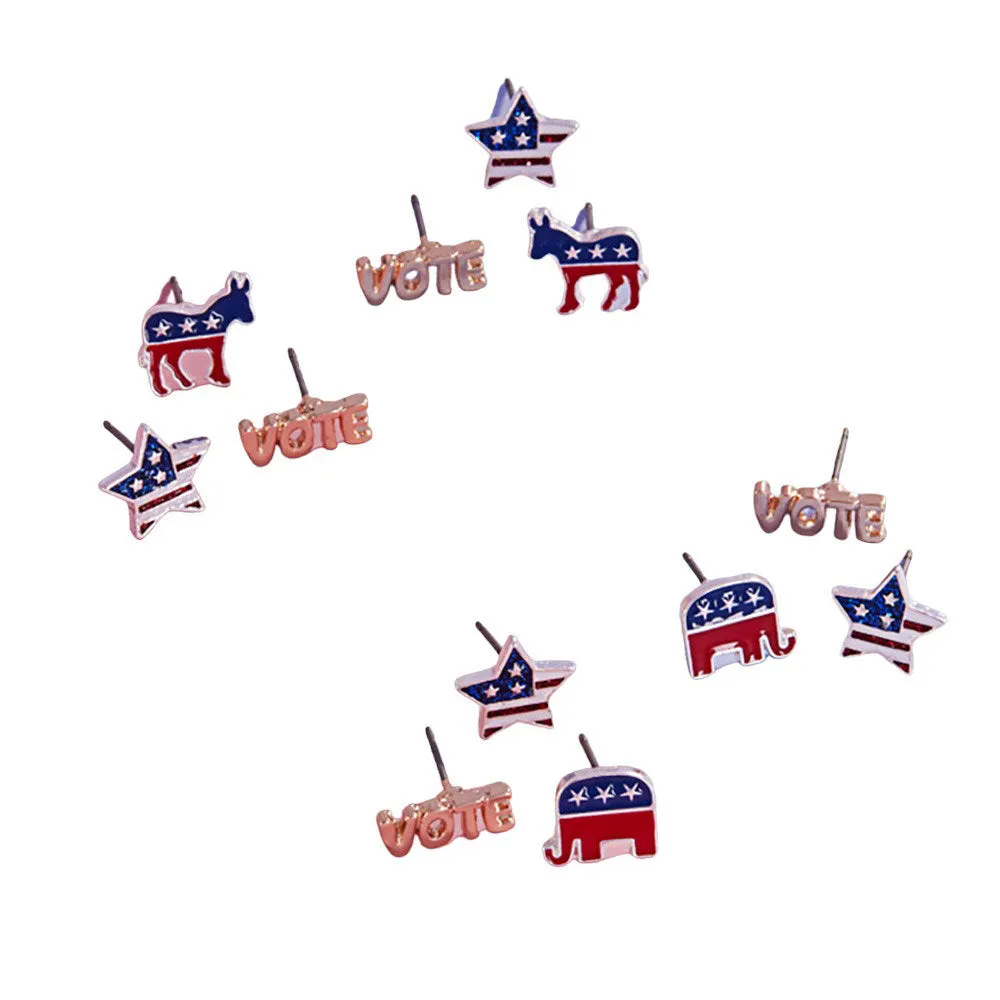 3Pairs - Enamel VOTE Republican Elephant Stud Earring Set