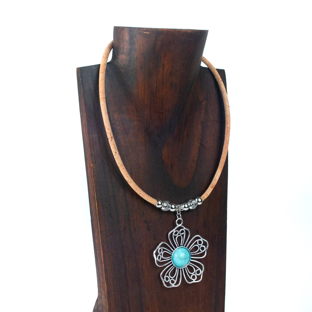 5MM  natural cork with flowers handmade necklace N-192-5