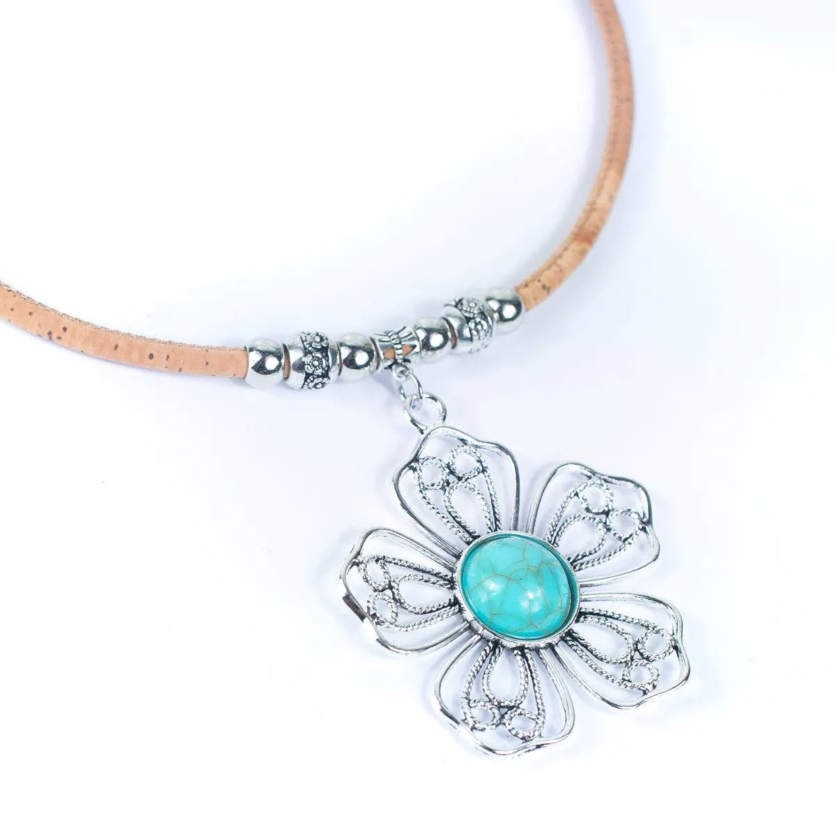 5MM  natural cork with flowers handmade necklace N-192-5