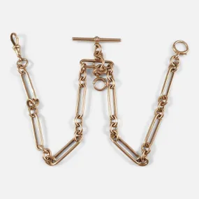 9ct Rose Gold Trombone Link Albert Watch Chain, 1911