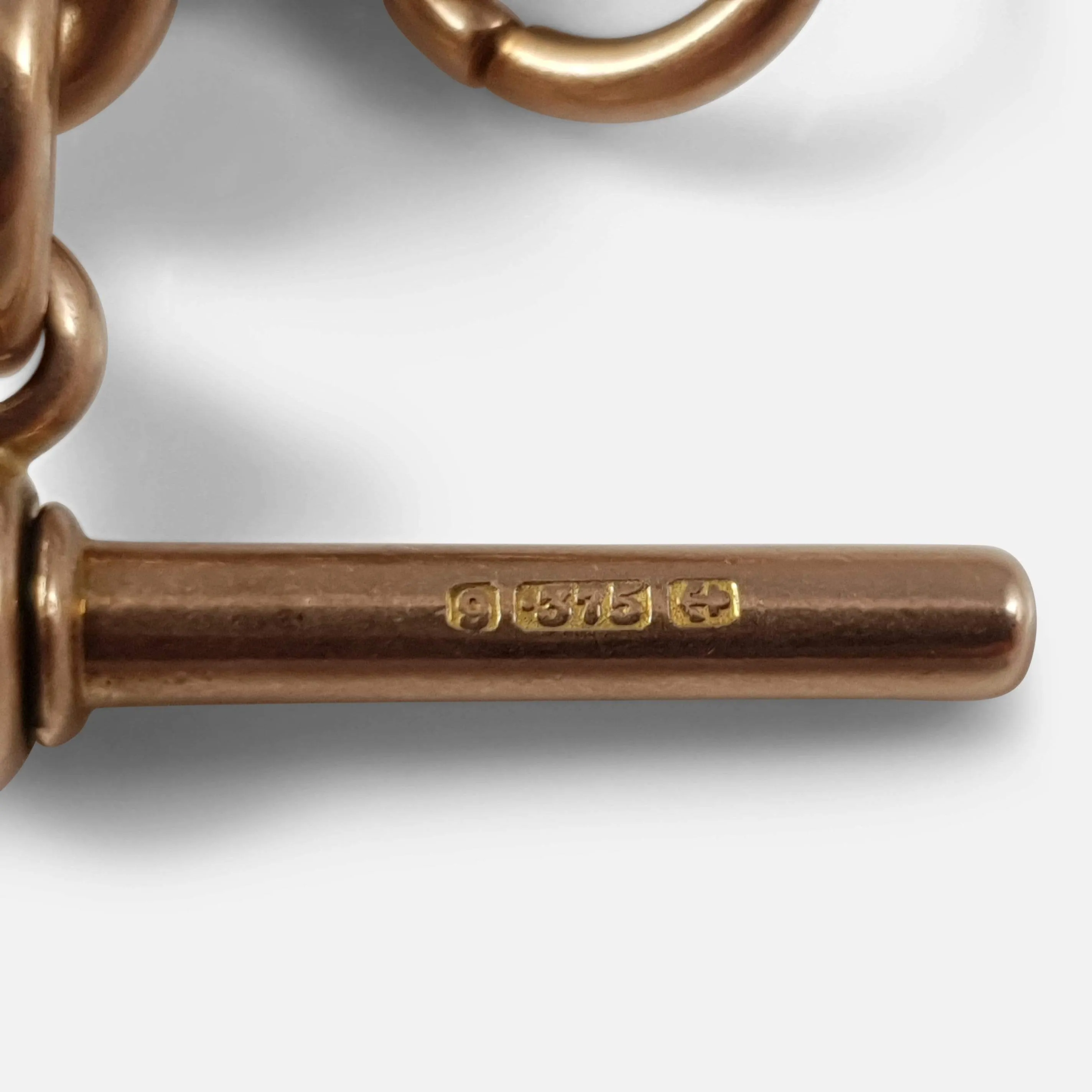 9ct Rose Gold Trombone Link Albert Watch Chain, 1911