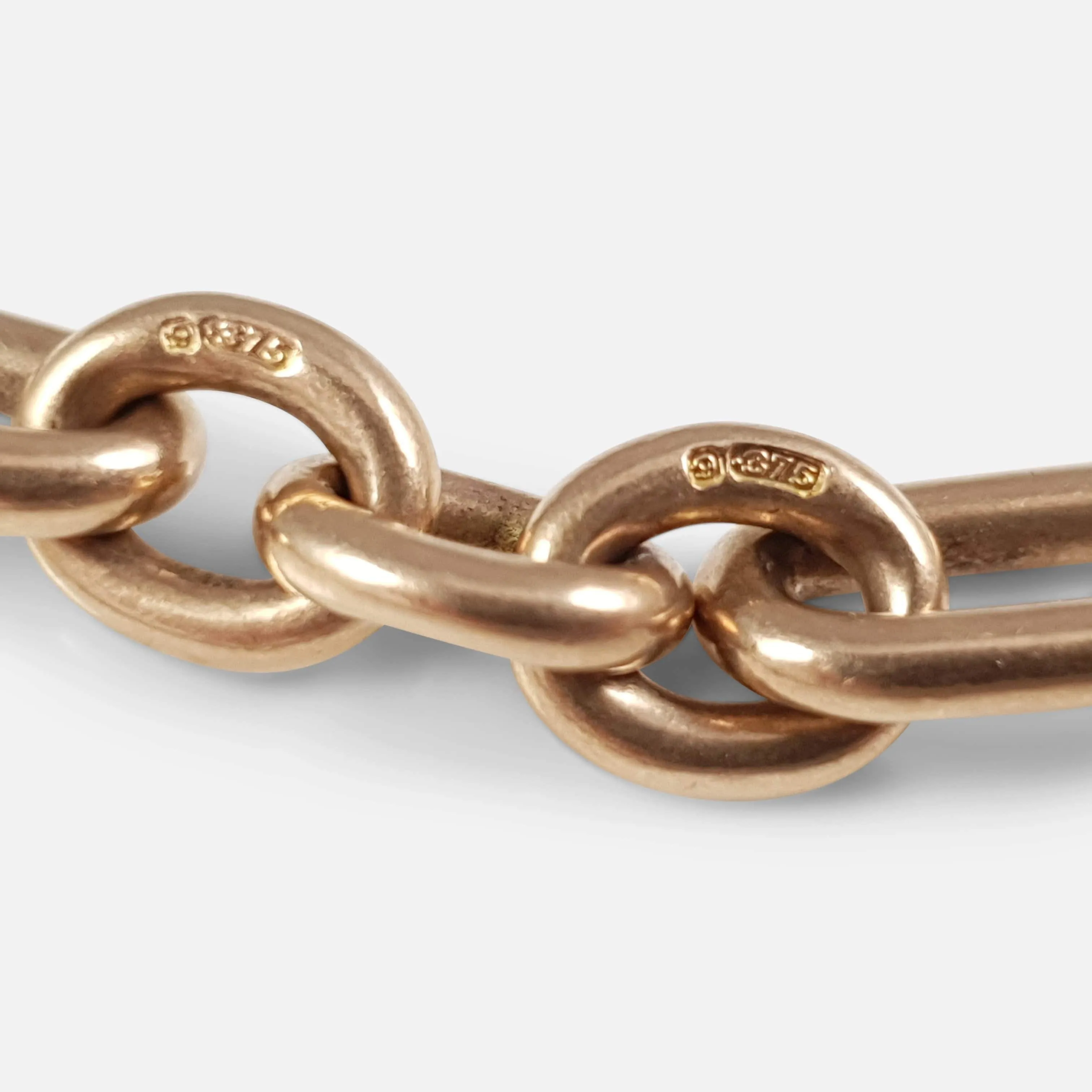 9ct Rose Gold Trombone Link Albert Watch Chain, 1911