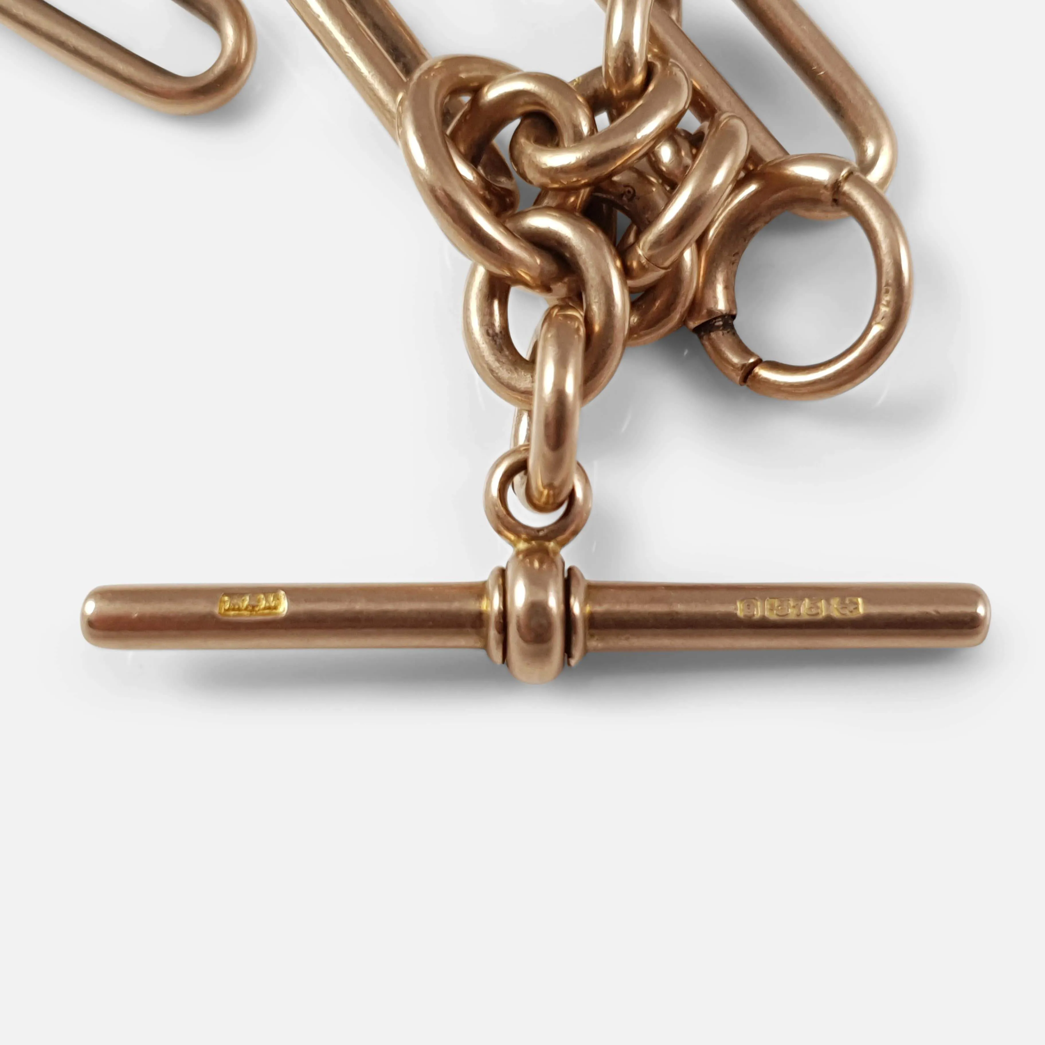 9ct Rose Gold Trombone Link Albert Watch Chain, 1911