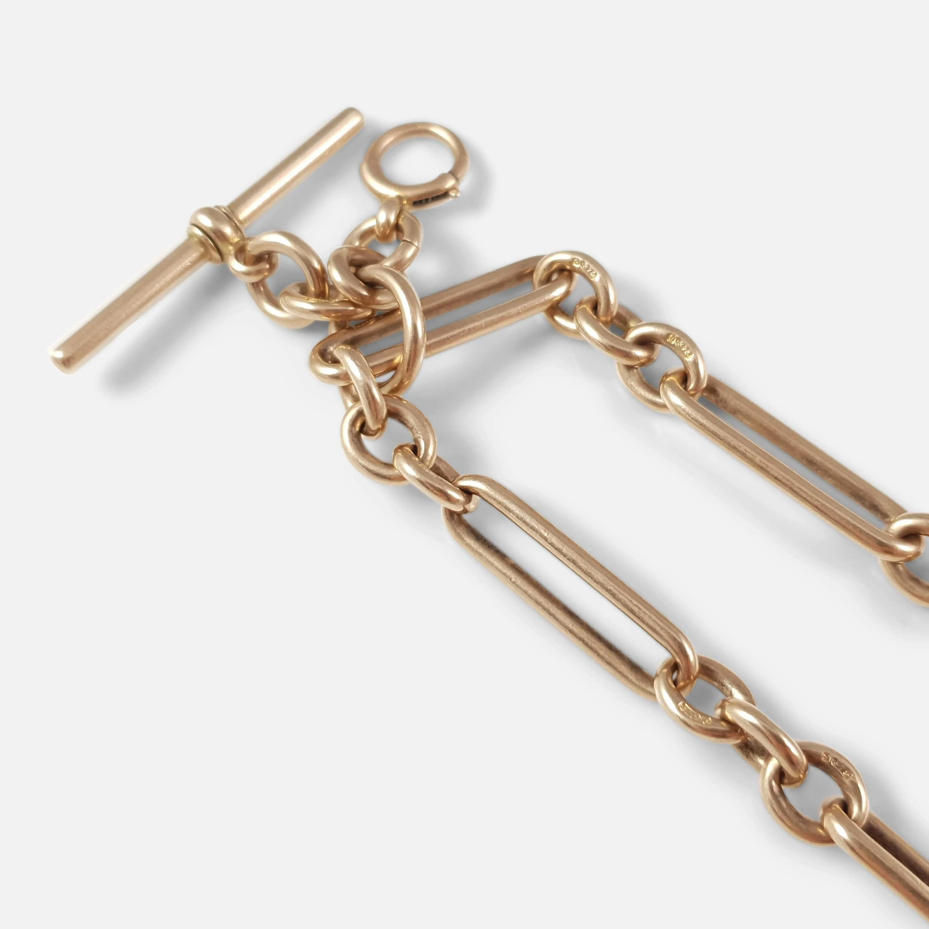 9ct Rose Gold Trombone Link Albert Watch Chain, 1911