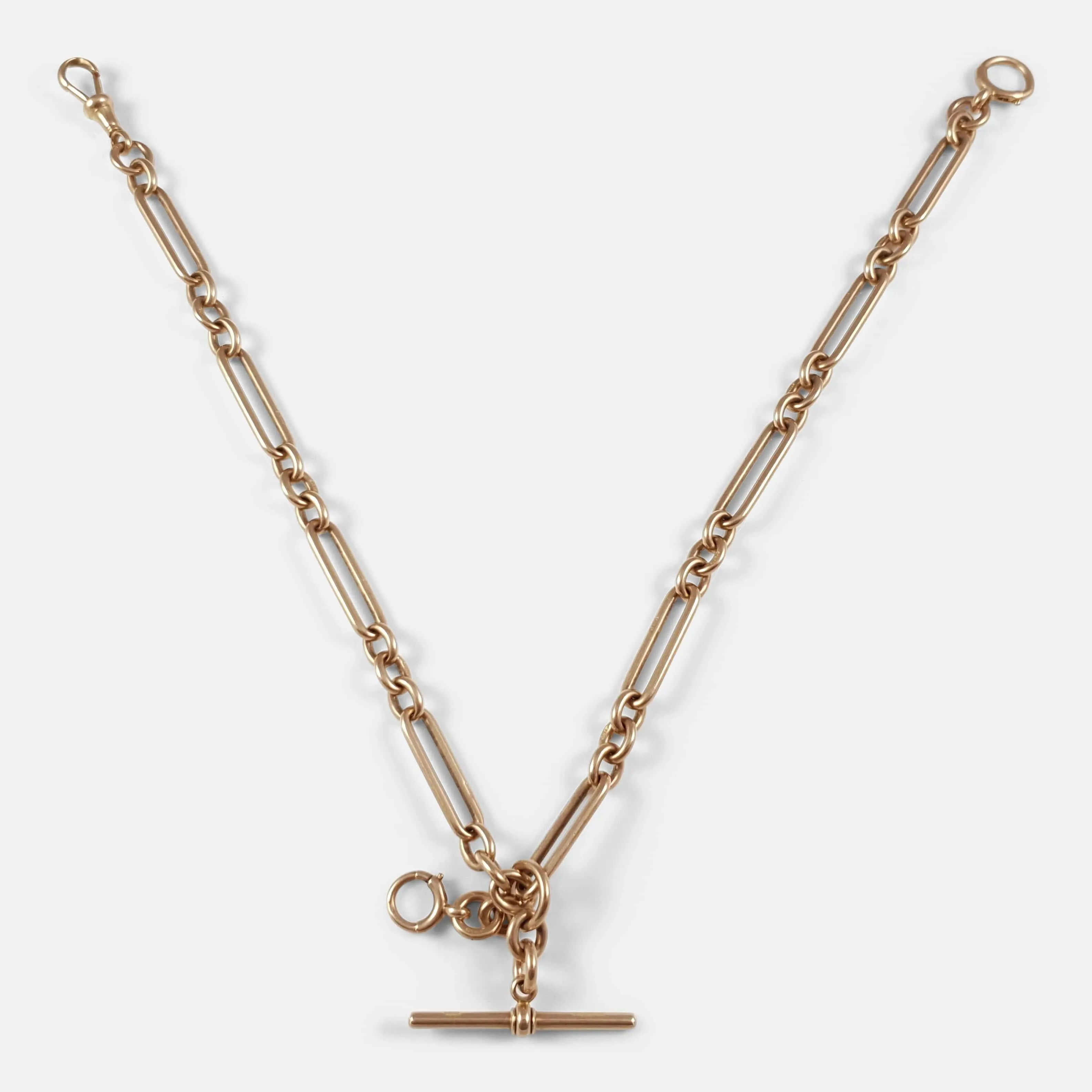 9ct Rose Gold Trombone Link Albert Watch Chain, 1911