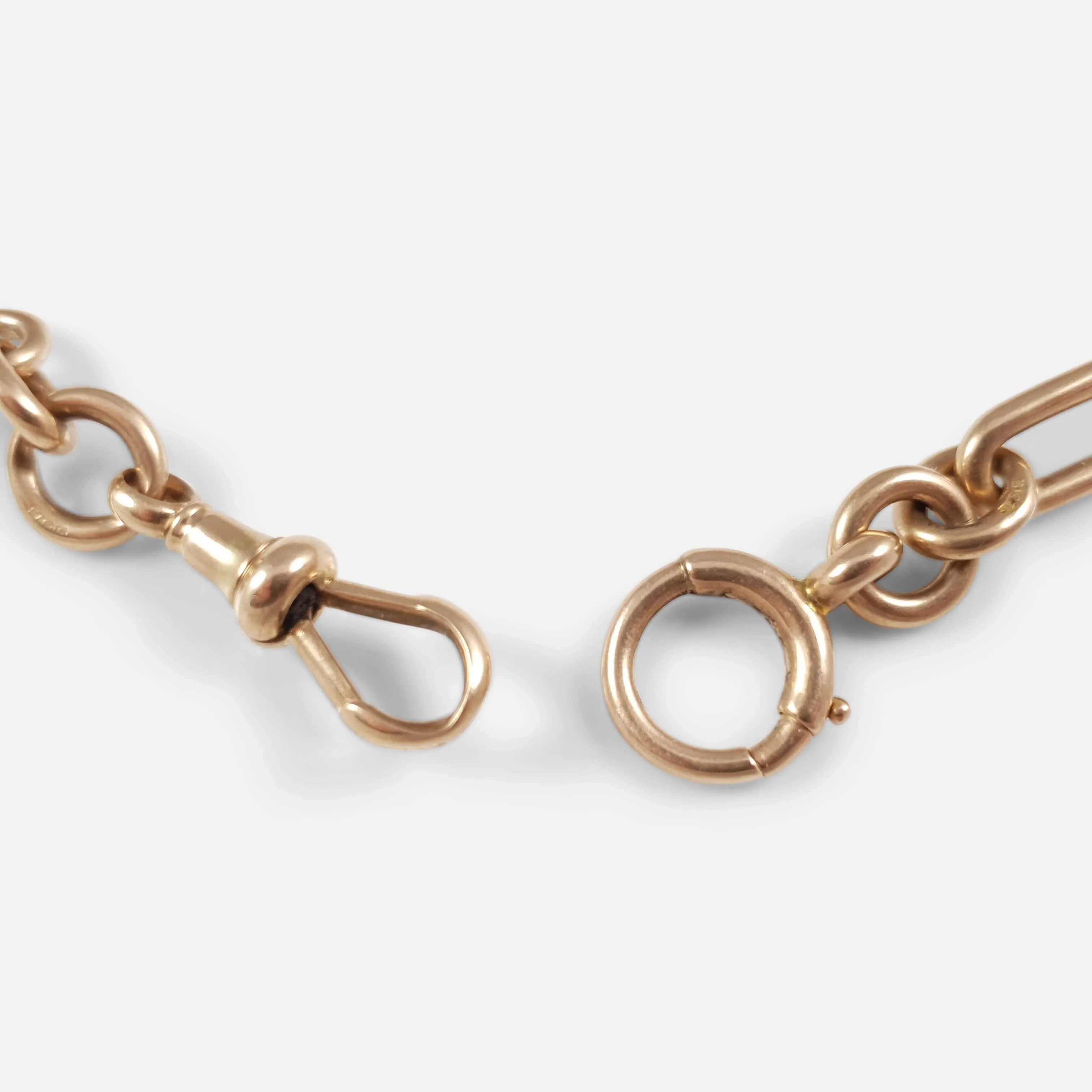 9ct Rose Gold Trombone Link Albert Watch Chain, 1911
