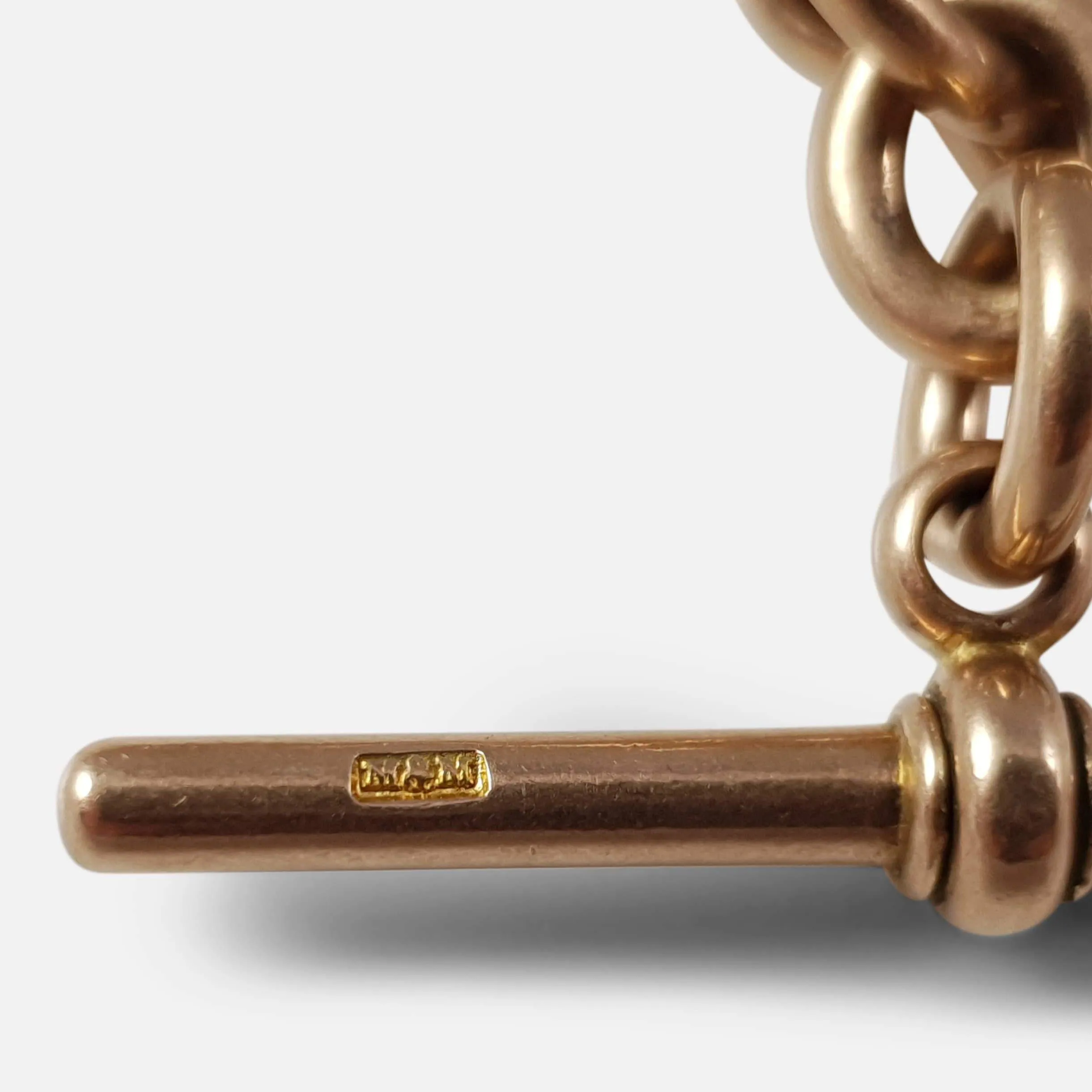 9ct Rose Gold Trombone Link Albert Watch Chain, 1911