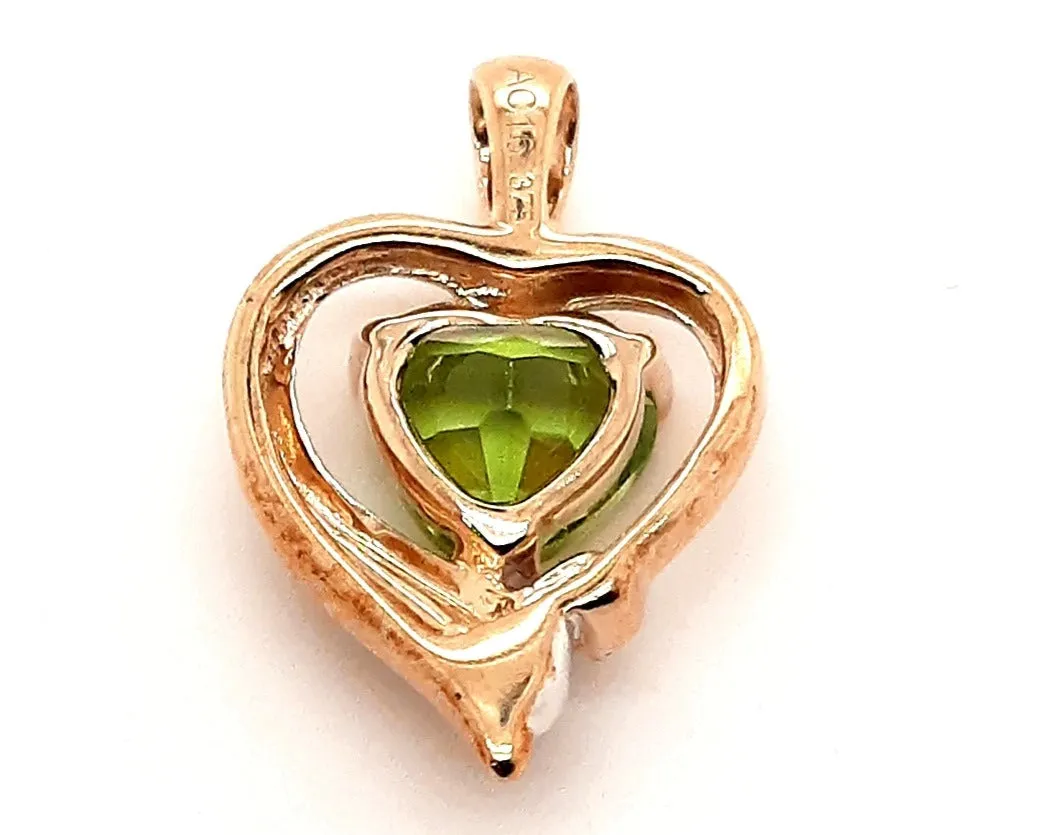 9ct Yellow Gold Peridot & Diamond Heart Pendant