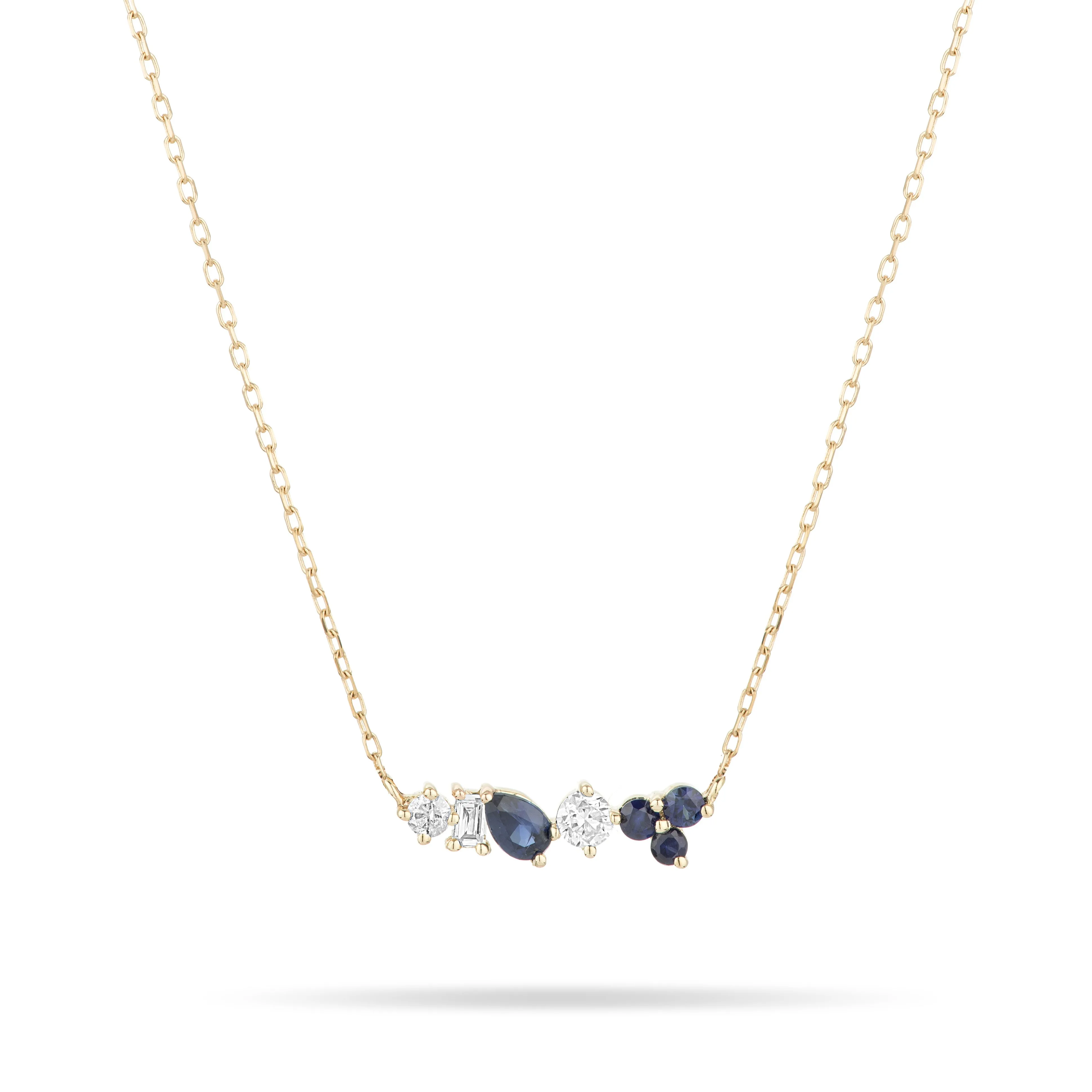 Adina - Diana Sapphire   Diamond Scattered Necklace in Y14k
