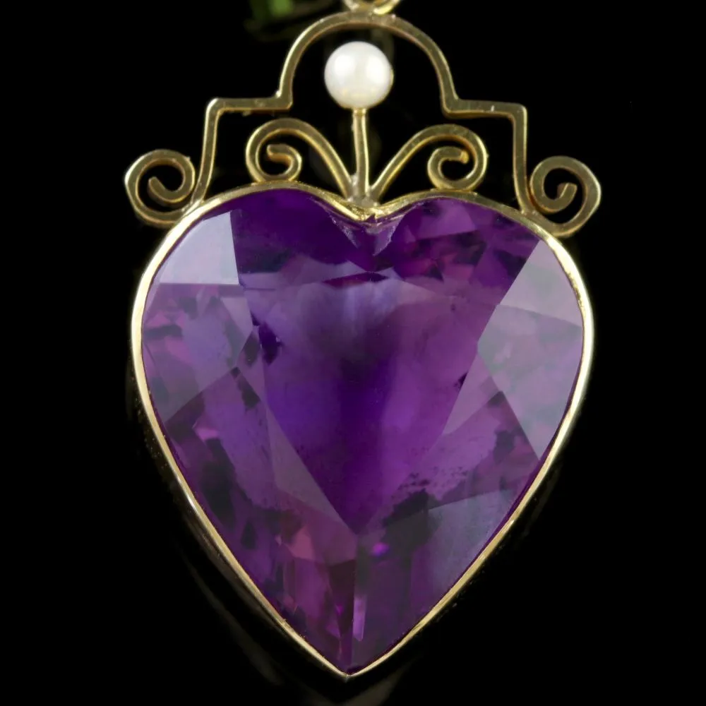 Antique Victorian Suffragette Pendant Amethyst Heart 9Ct Gold Circa 1900