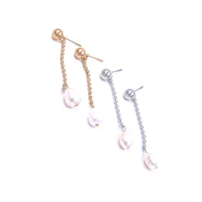 Ashley Gold Stainless Steel Single Drop Fresh Water Pearl Design Stud Earrings