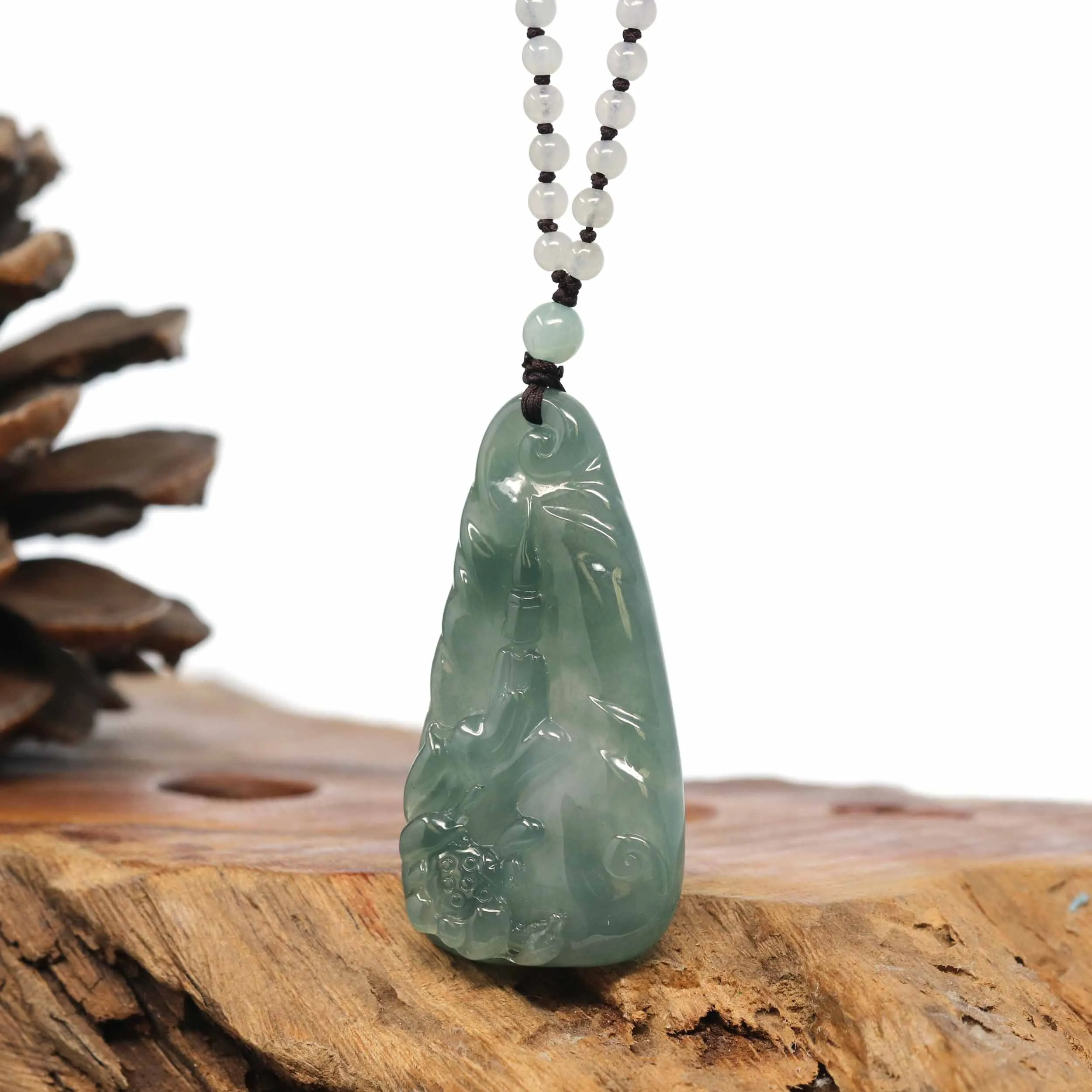 Baikalla "Goddess of Compassion" Genuine Burmese Jadeite Jade Guanyin Necklace