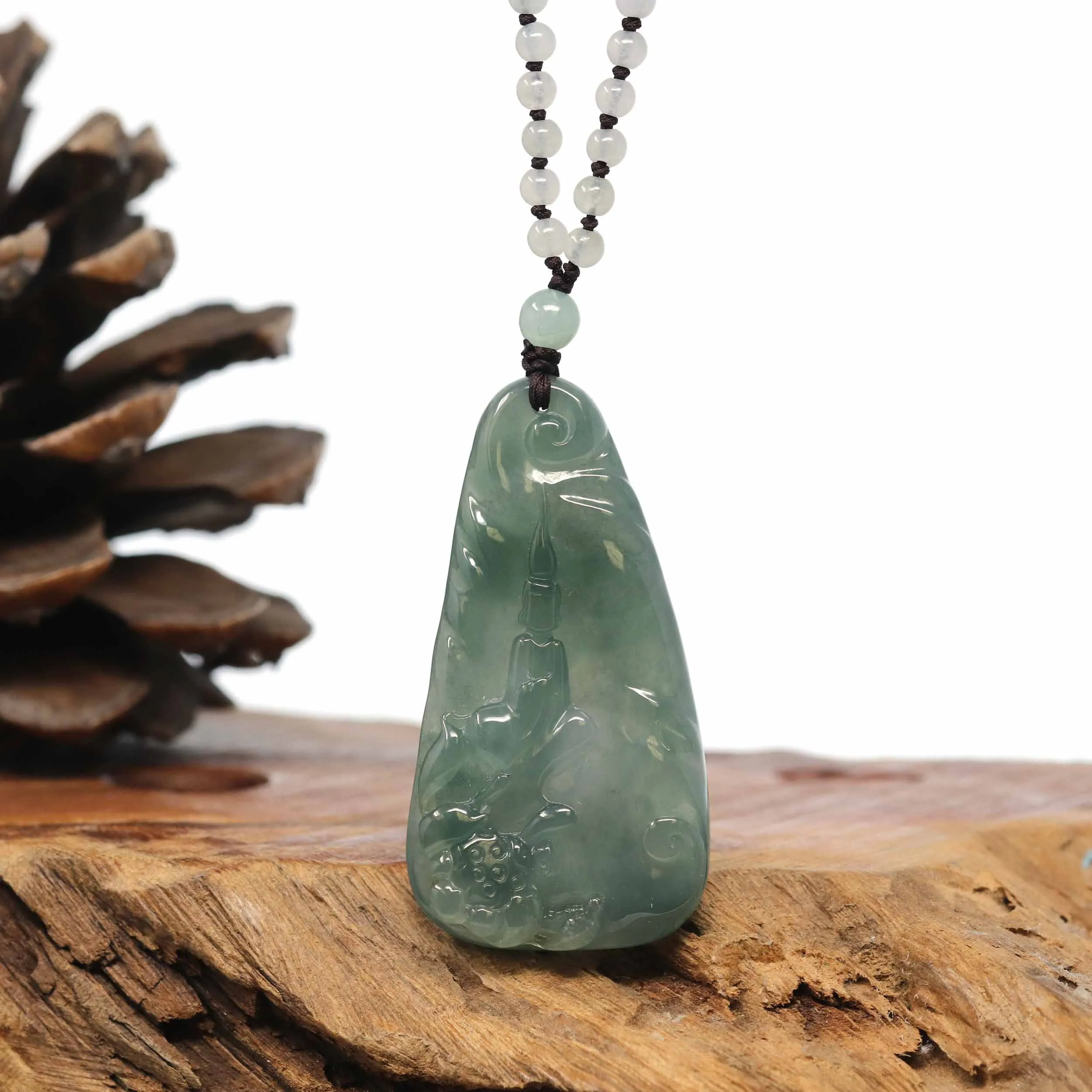 Baikalla "Goddess of Compassion" Genuine Burmese Jadeite Jade Guanyin Necklace