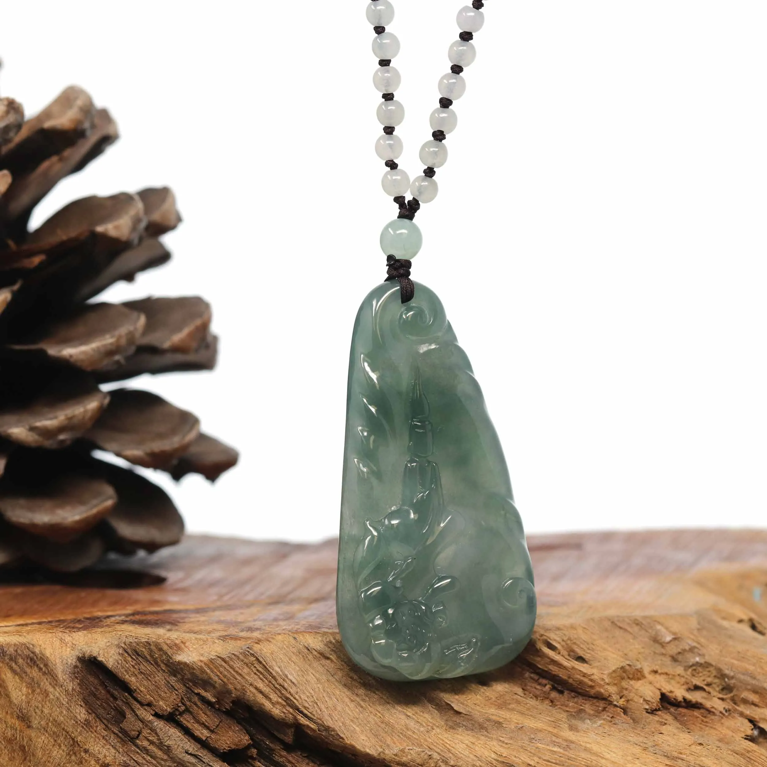 Baikalla "Goddess of Compassion" Genuine Burmese Jadeite Jade Guanyin Necklace