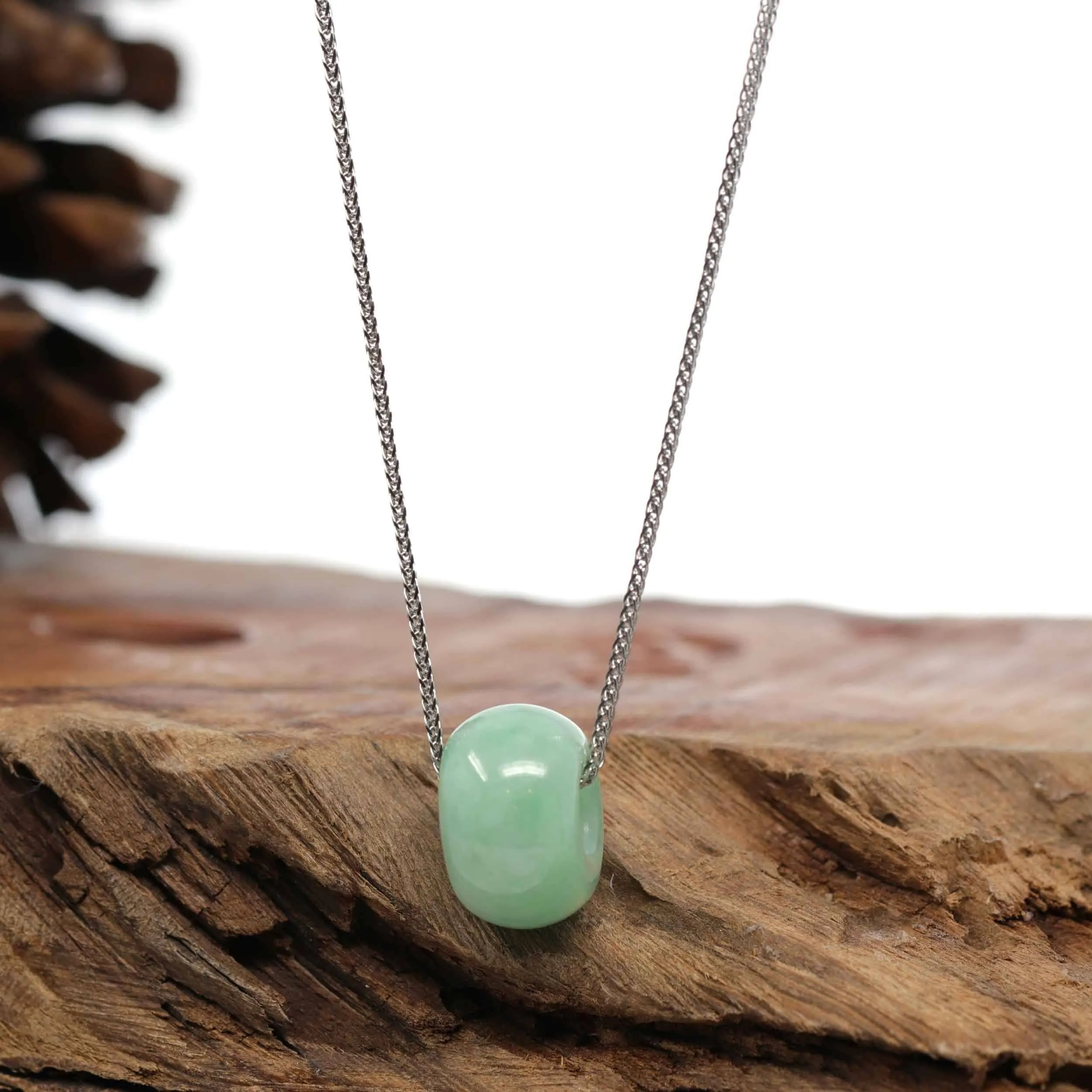 Baikalla "Good Luck Button" Necklace Apple Green Jadeite Jade Lucky Tong Tong Pendant Necklace