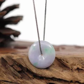 Baikalla "Good Luck Button" Necklace Green Lavender Green Jadeite Jade Lucky Ping An Kou Pendant