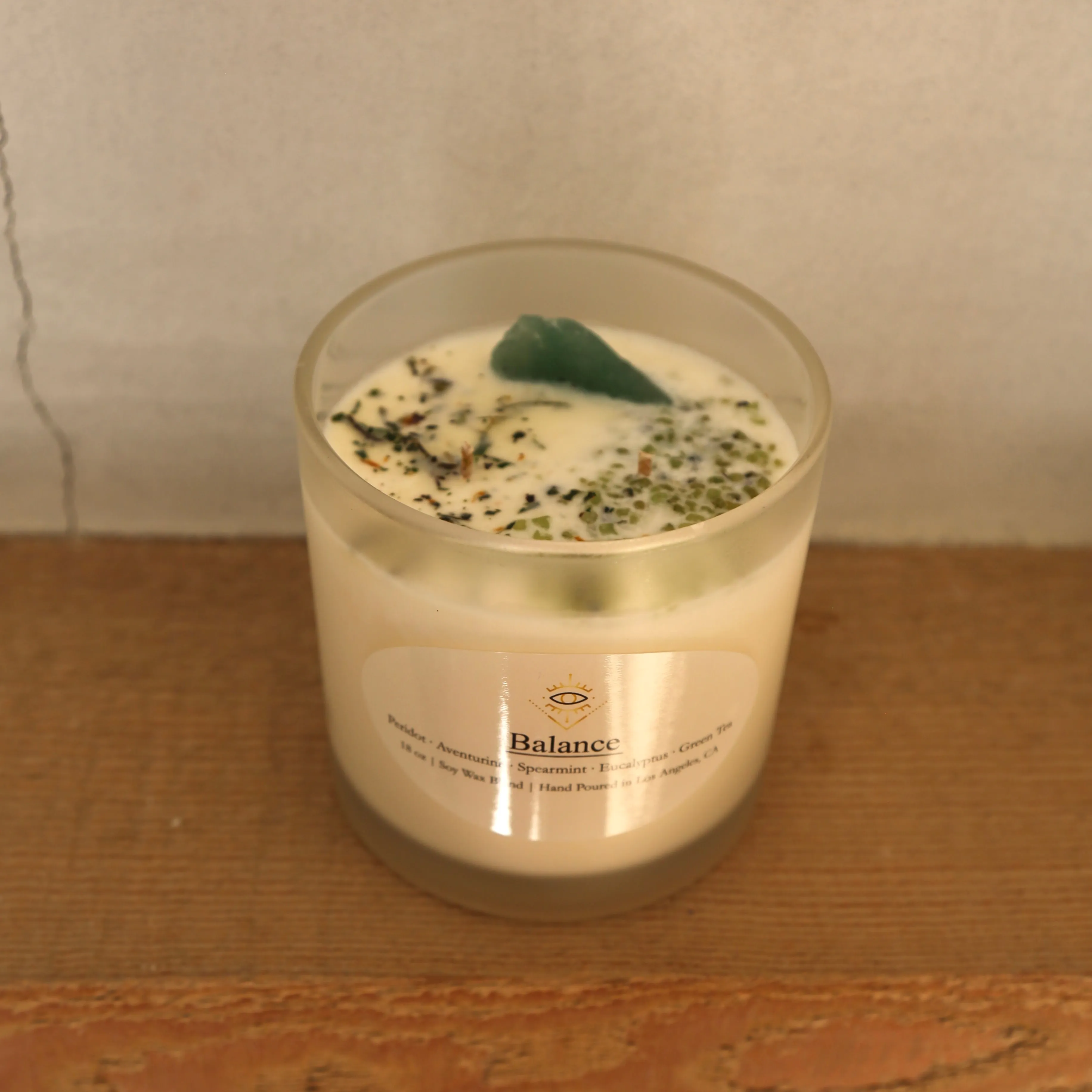 Balance Intention Candle: Green Aventurine   Peridot Crystals