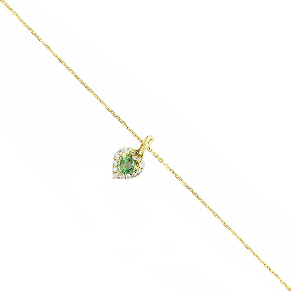 Bijou Collection Petite Green Sapphire & Diamond Heart Halo Pendant | 9K Yellow Gold