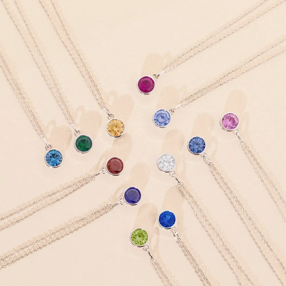 Birthstone Cubic Zirconia Pendant 9mm Kids / Children's / Girls Pendant/Necklace - Sterling Silver