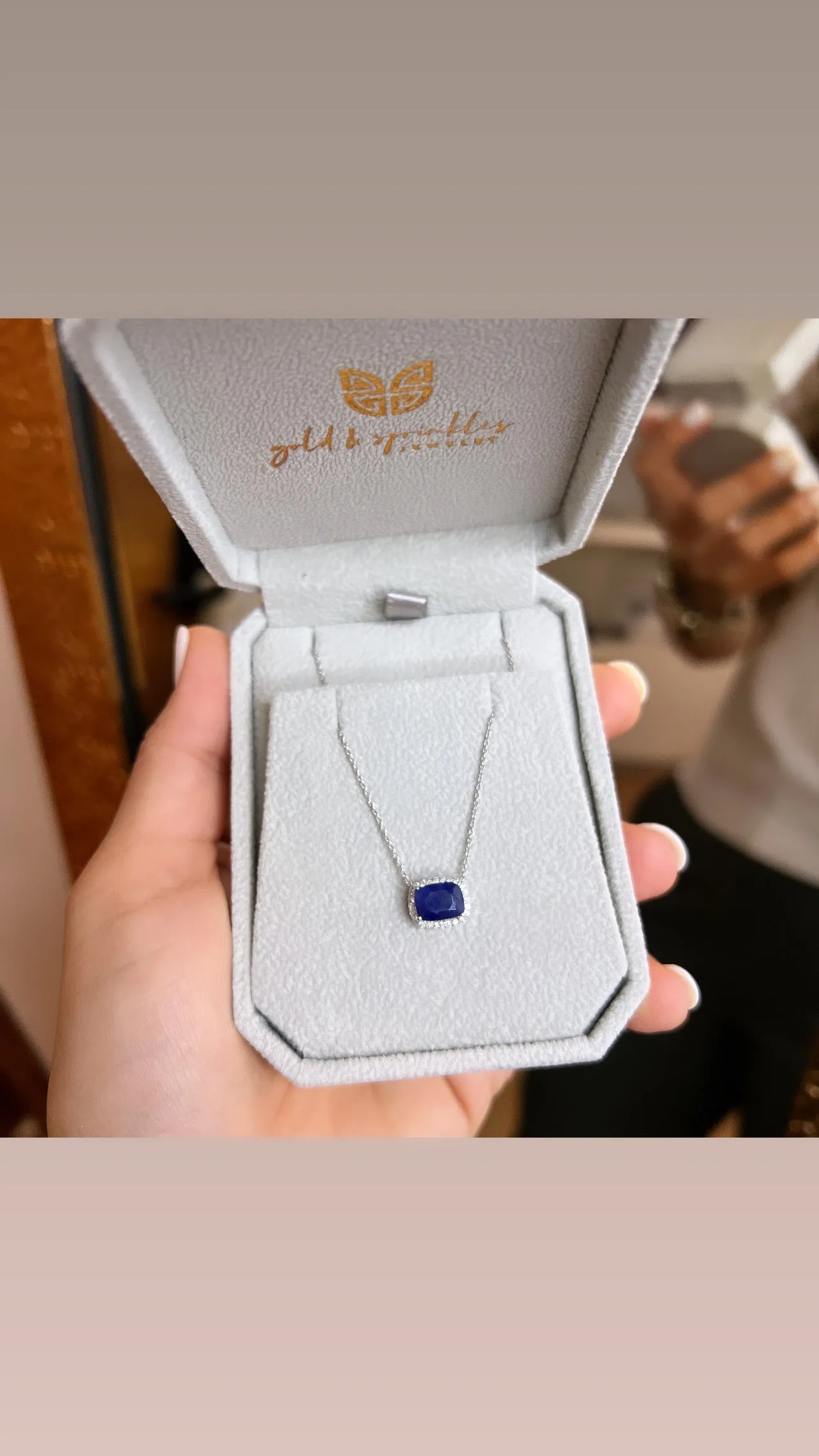 Blue Sapphire Solitaire with Diamond Halo Necklace