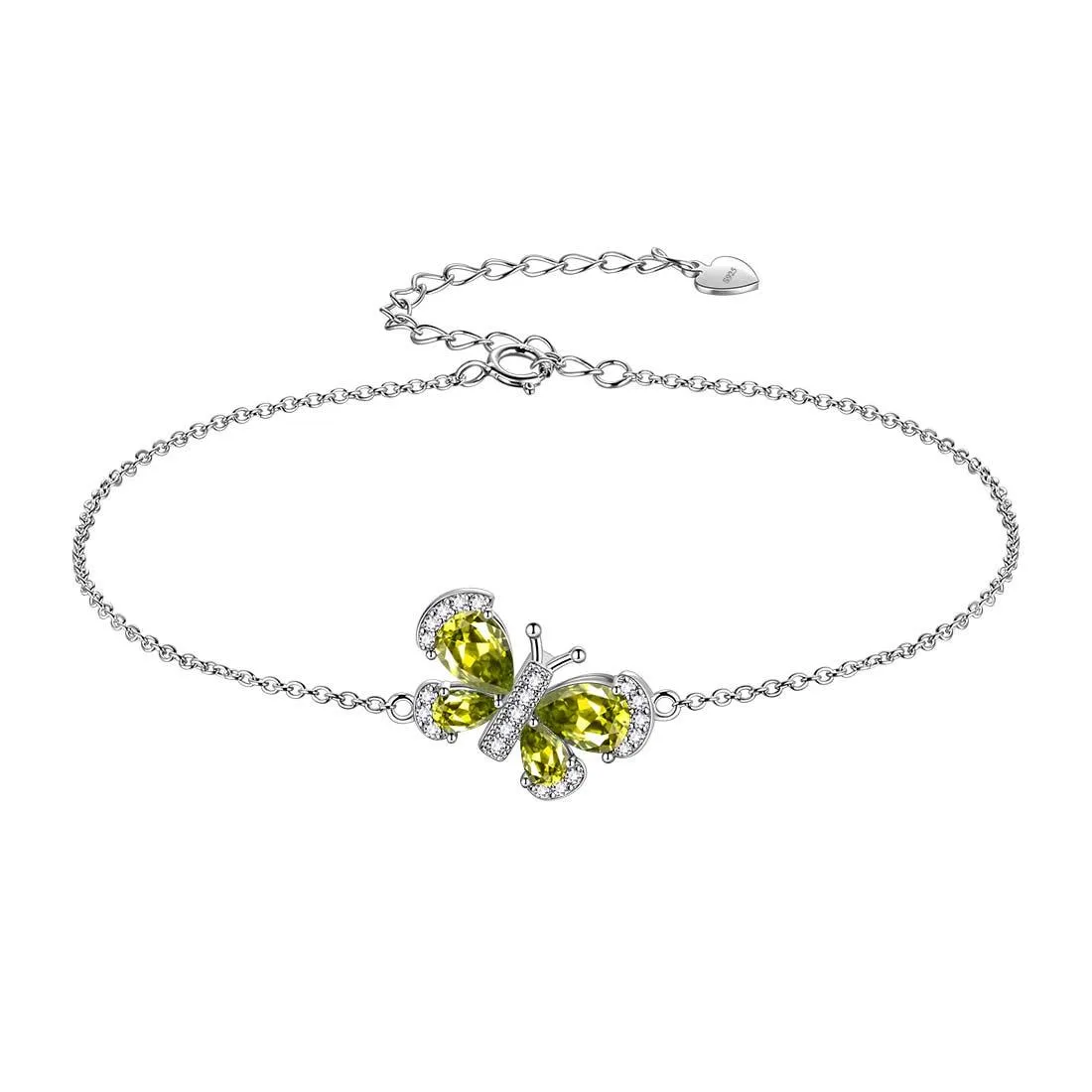 Butterfly Bracelet Birthstone August Peridot Crystal Women Girls Jewelry Birthday Gift