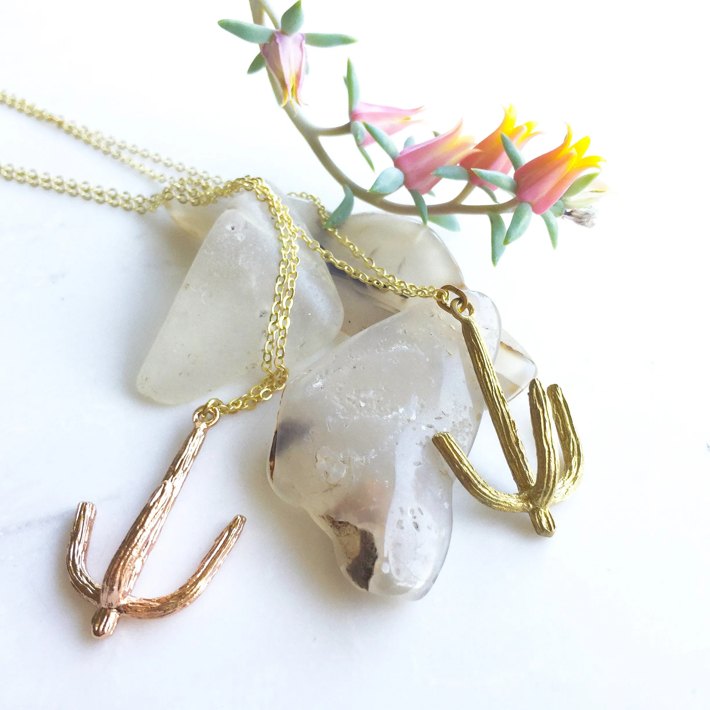 Cactus Necklace, rose gold necklace, charm necklace, botanical, boho necklace, unique necklace, nature necklace, cactus pendant, succulant
