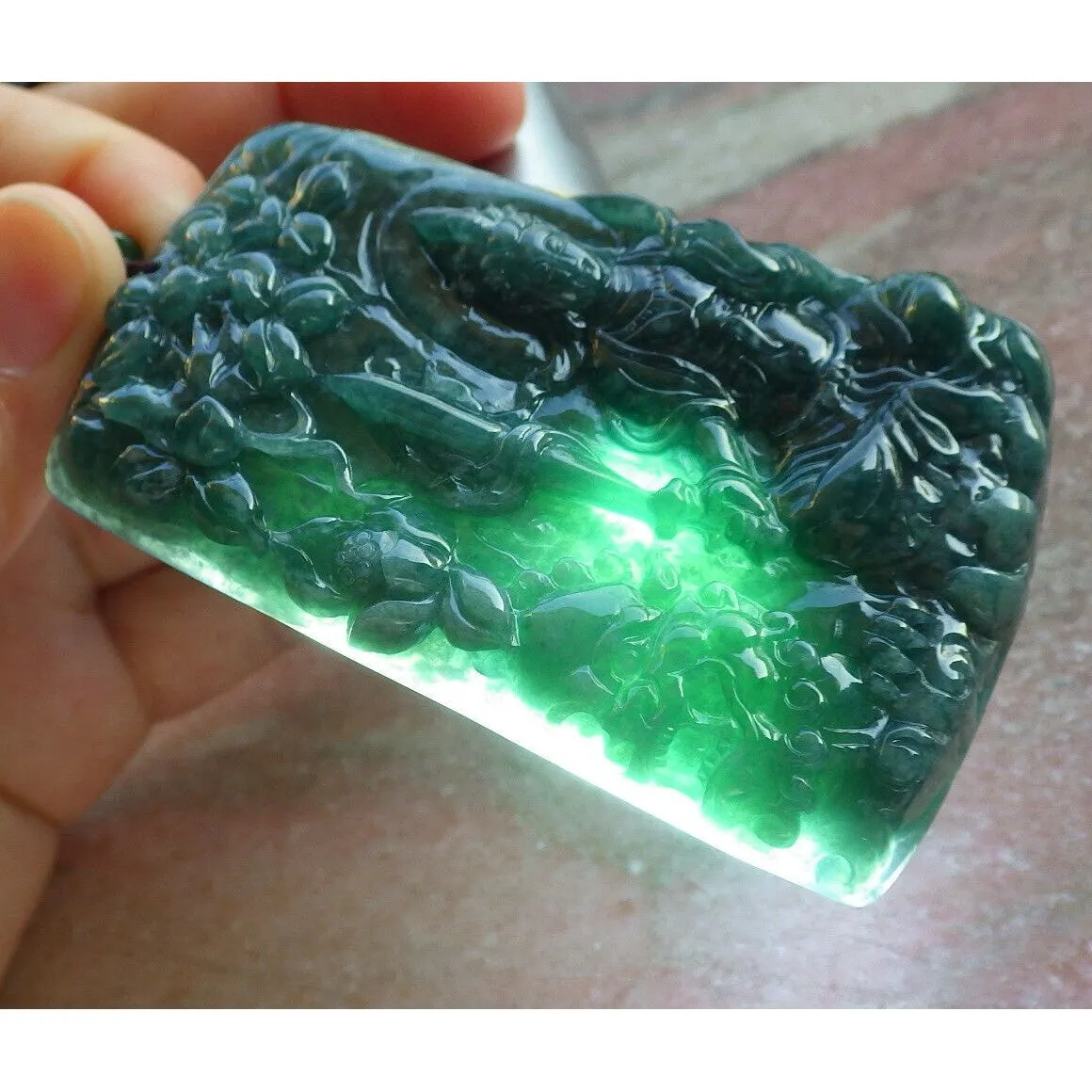 Certified Green Natural A Jade Jadeite Pendant Dragon Guanyin Kwan Yin Necklace
