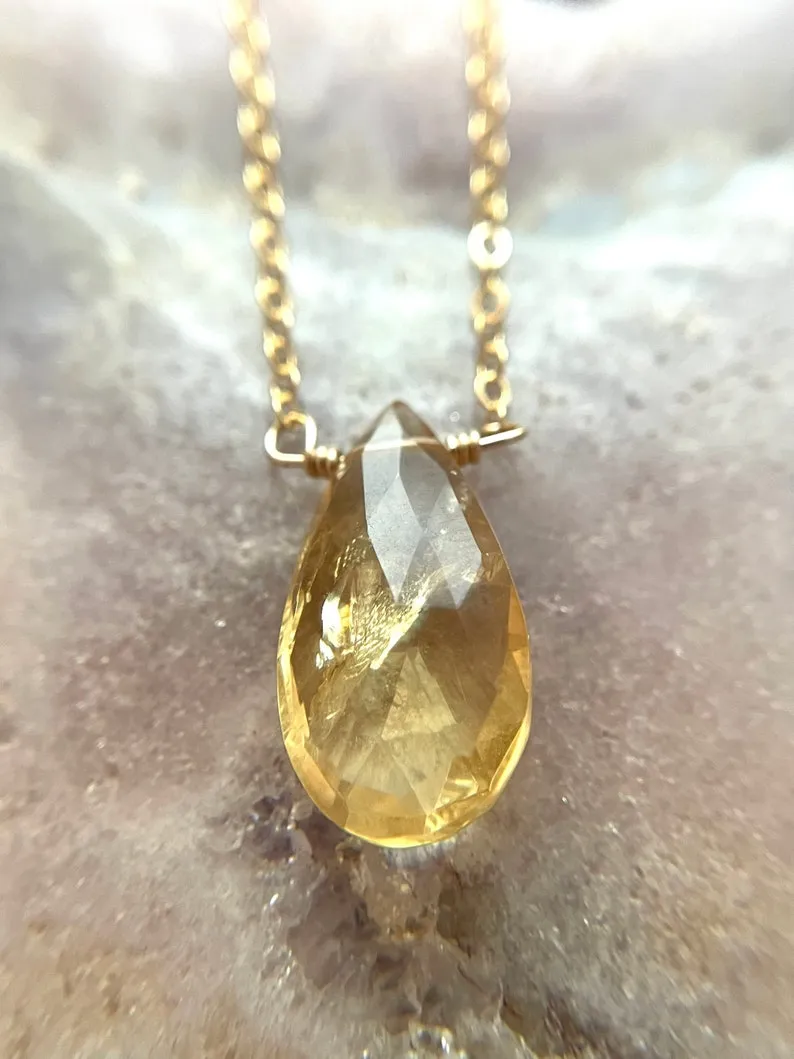 Citrine Pendant Necklace Gold Filled or Sterling Silver - November Birthstone - Citrine Jewelry