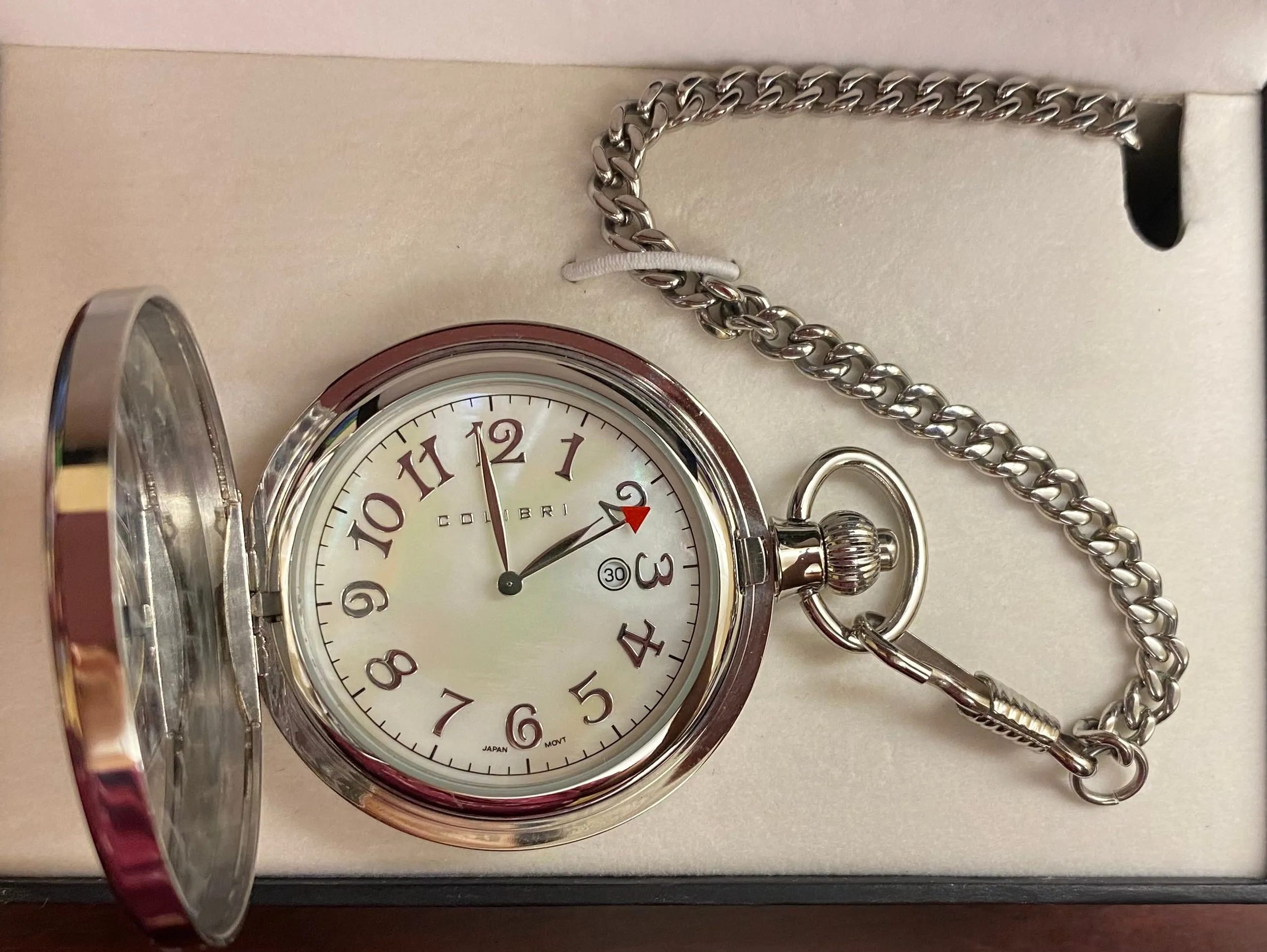 Colibri PW-208, Silver Pocket Watch with White Face