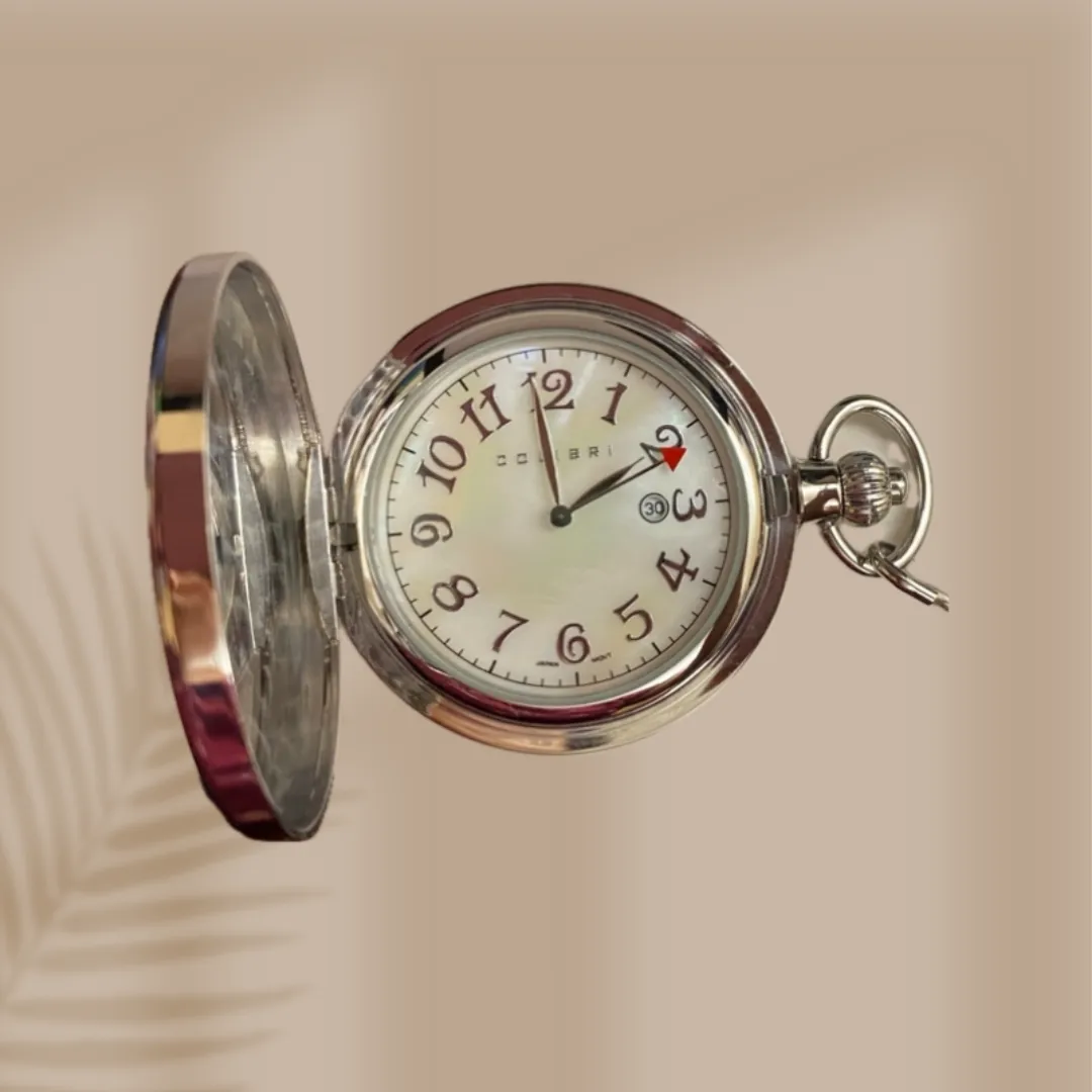 Colibri PW-208, Silver Pocket Watch with White Face