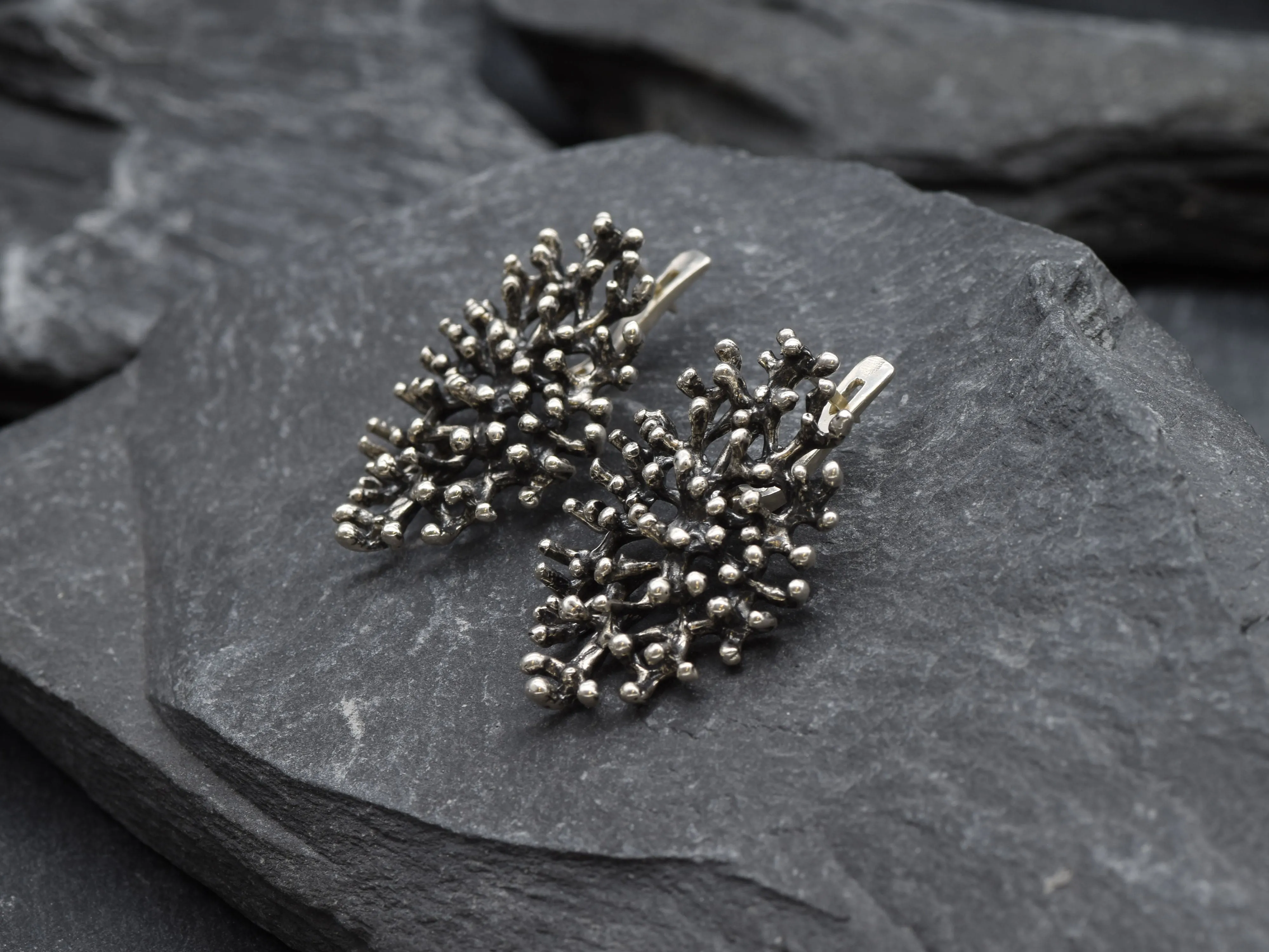 Coral Silver Earrings - Statement Coral Earrings - Long Silver Earrings