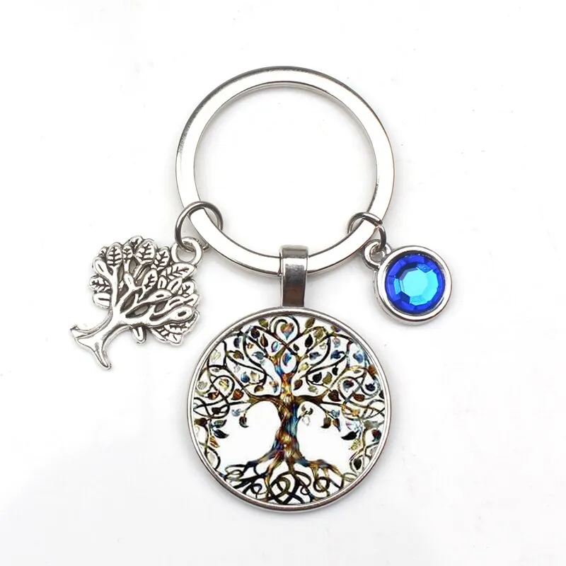 Crystal Stone Tree of Life Statement Keychain Art Photo Glass Pendant Keychain