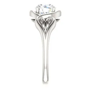 Cubic Zirconia Engagement Ring- The Bentley (Customizable Round Cut Solitaire with Wide Tapered Band and Side Engraving Motif)