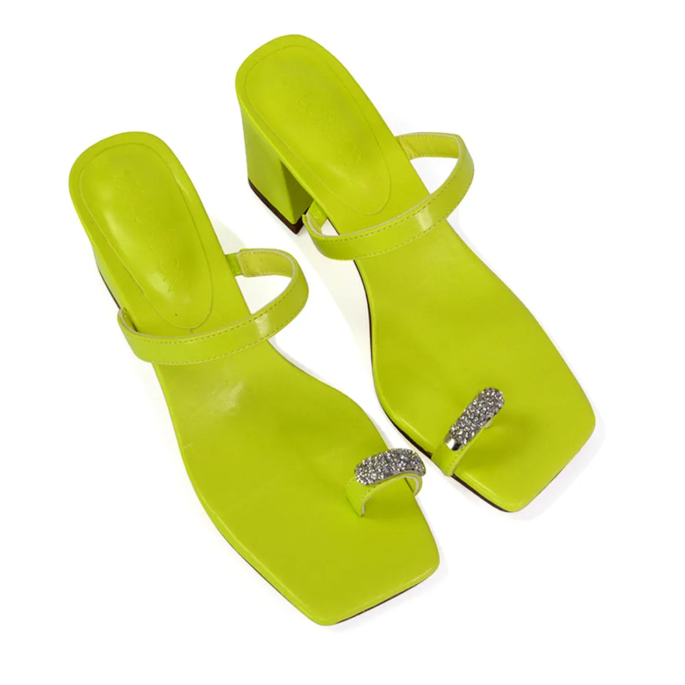Daiquiri Double Strap Square Toe Ring Block Heel Sandals in Fuchsia