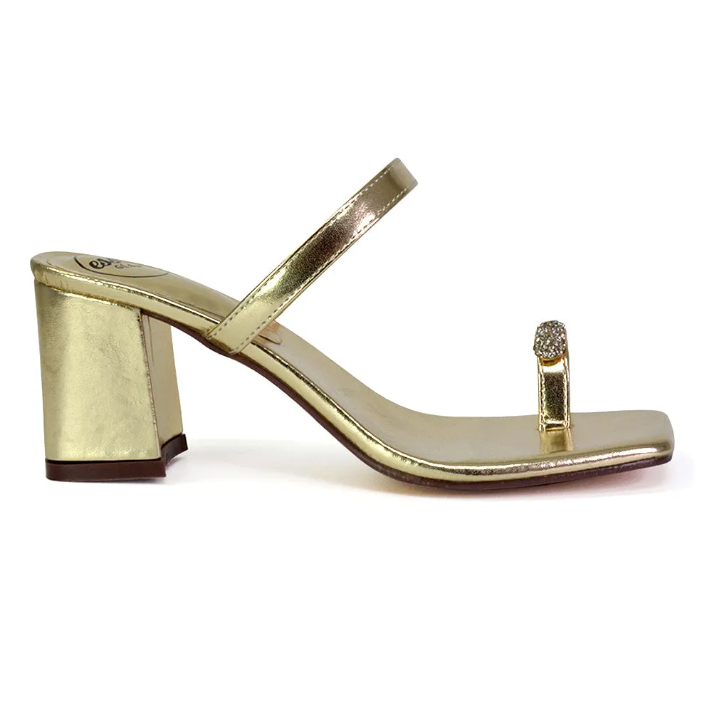 Daiquiri Double Strap Square Toe Ring Block Heel Sandals in Fuchsia