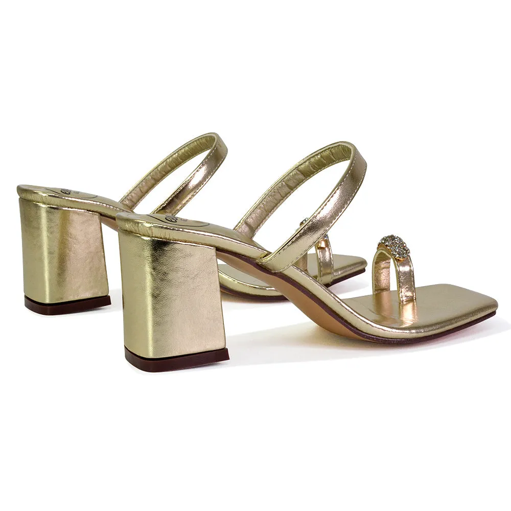 Daiquiri Double Strap Square Toe Ring Block Heel Sandals in Fuchsia