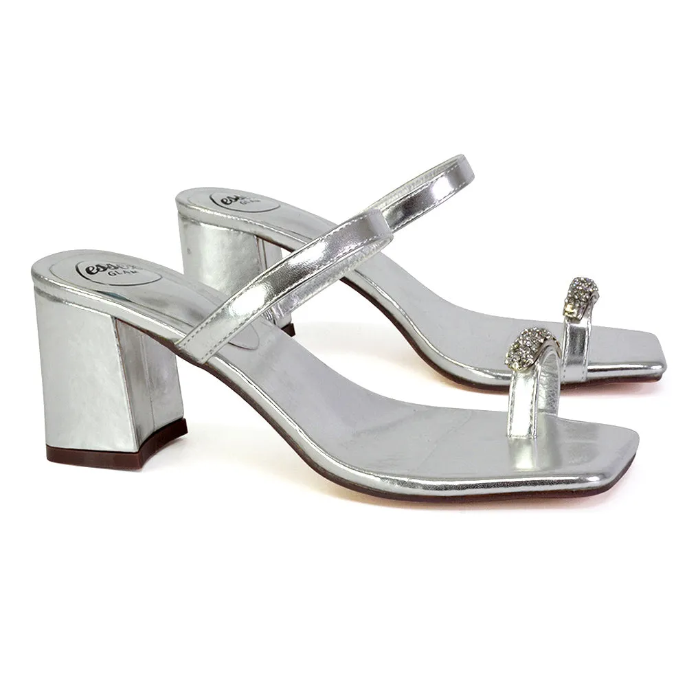 Daiquiri Double Strap Square Toe Ring Block Heel Sandals in Fuchsia