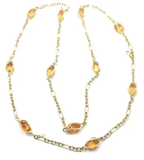 David Yurman 18k Yellow Gold Citrine Figaro Link 40" Long Chain Necklace