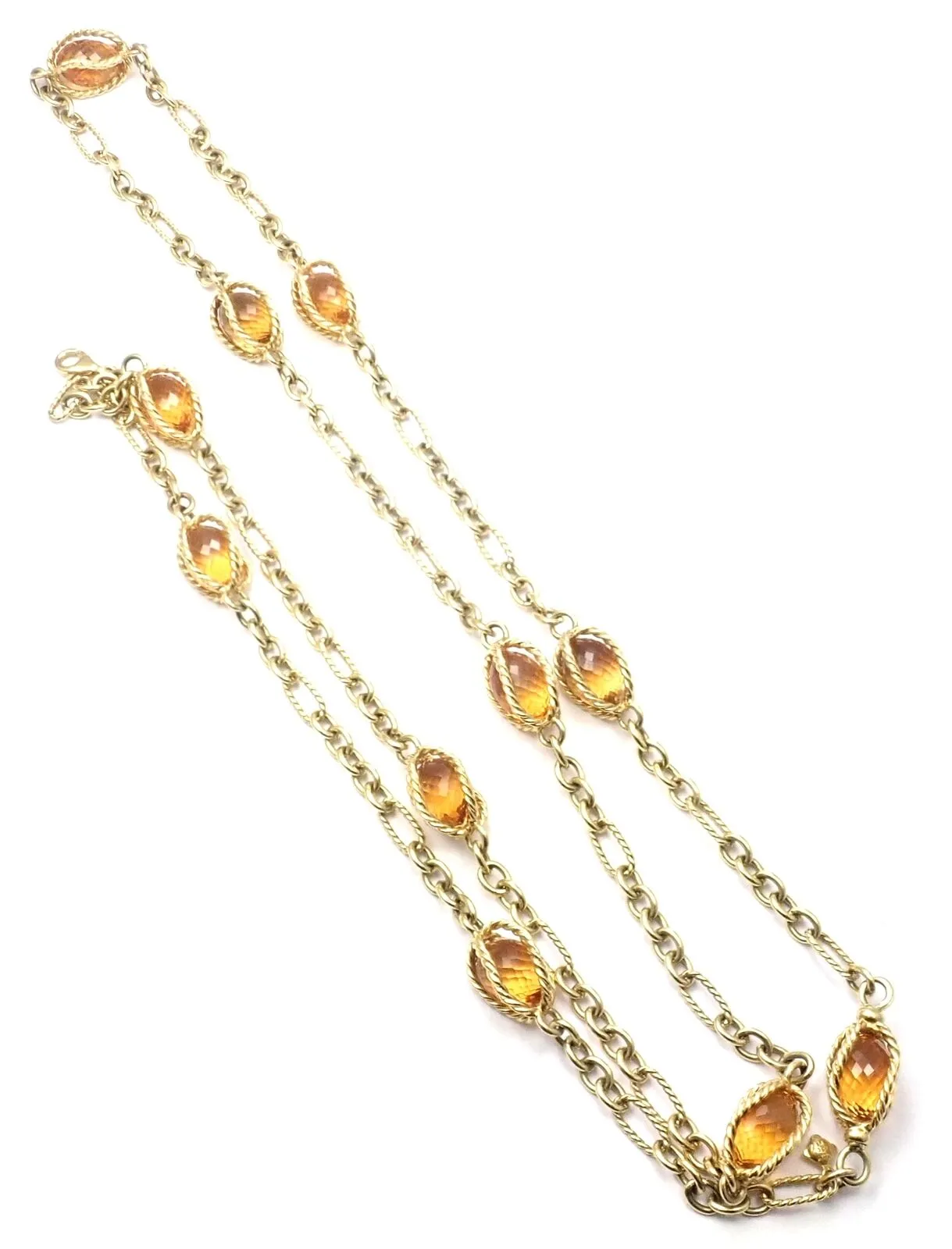 David Yurman 18k Yellow Gold Citrine Figaro Link 40" Long Chain Necklace